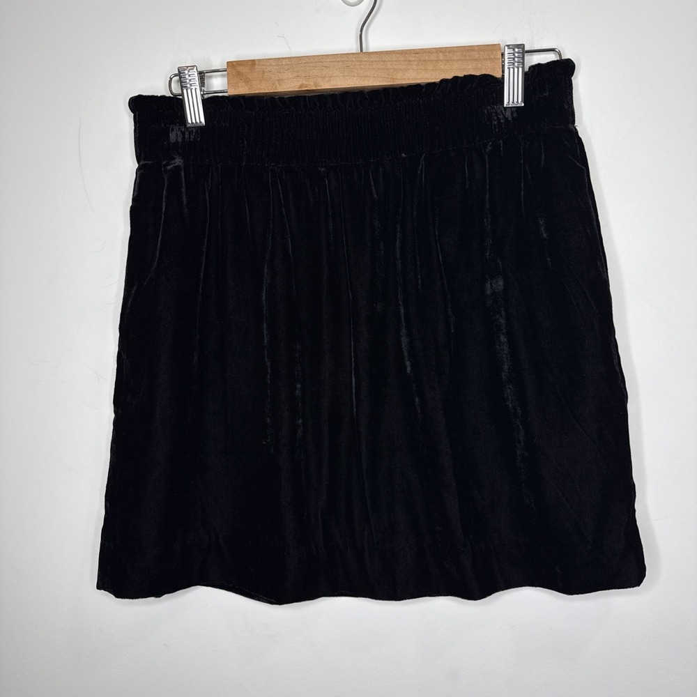 J Crew Velvet‎ Skirt 6 Black Pull On Pockets Goth Fairy Grunge Whimsigoth Vamp